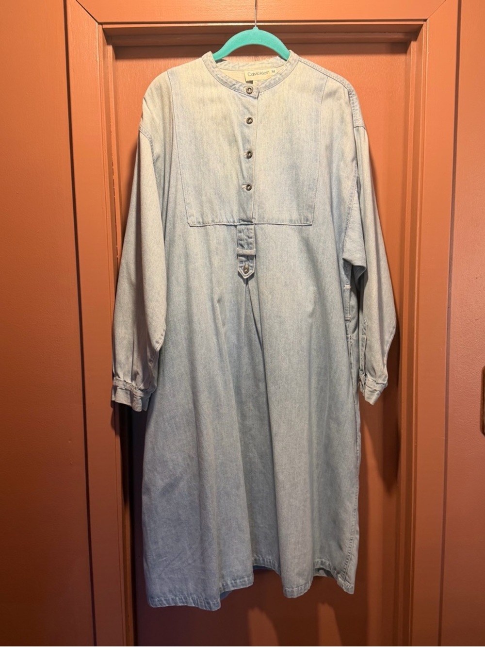 Calvin Klein Light Wash Denim Button-Front Midi Dress sz Medium